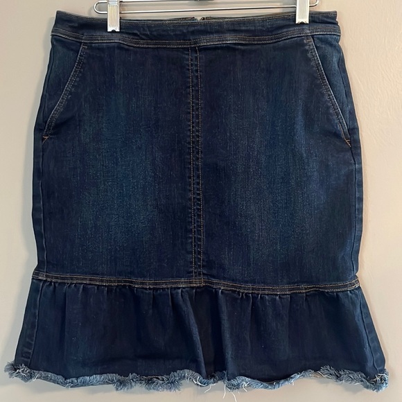 Ann Taylor Petite Mini Denim Peplum Raw Hem Skirt Size 6P - Picture 1 of 9